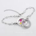 Moda de aço inoxidável Coração cadeia de jóias de pulseira locket flutuante, pulseira de cristal locket por atacado